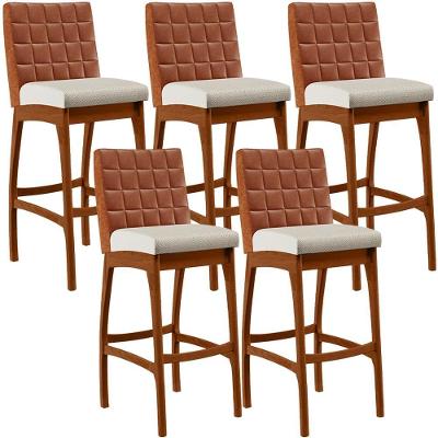 Kit 05 Banquetas Altas Mila Camel Linho Champagne