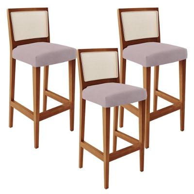 Kit 03 Banquetas Alta Branco Suede Rosê