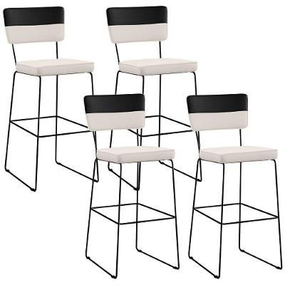 Kit 04 Banquetas Altas De Jantar Allana L02 Faixa Preto Cru