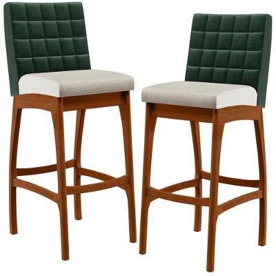 Kit 02 Banquetas Altas Mila B04 Facto Verde Musgo Champagne