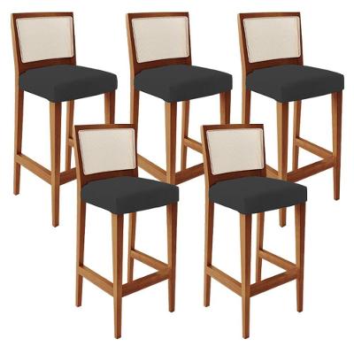 Kit 05 Banquetas Alta Branco Suede Preto