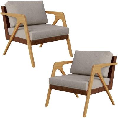 Kit 02 Poltronas Pietra L02 Couríssimo Marrom Linho Bege