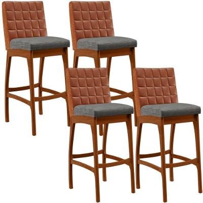 Kit 04 Banquetas Altas Mila Camel Linho Cinza Escuro