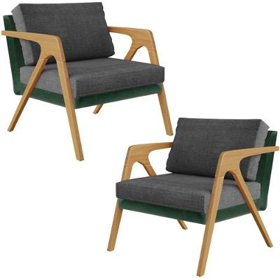 Kit 02 Poltronas Facto Verde Musgo Linho Cinza Escuro