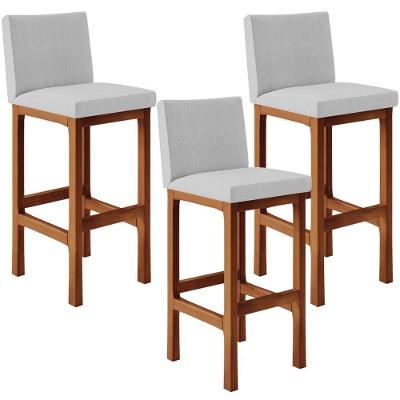 Kit 03 Banquetas Altas Alya Linho Cinza