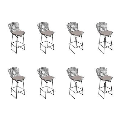 Kit 8 Banquetas Bistrô Bertoia Preta D80 Com Assento Bege Cor Preto