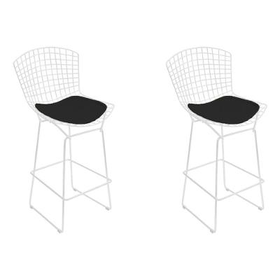 Kit 2 Banquetas Bistrô Bertoia Branca D70 Com Assento Preto Cor Branco