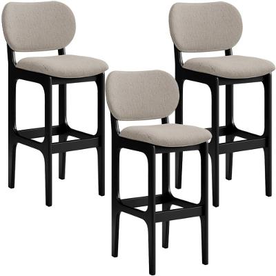 Kit 3 Banquetas Alta Betta Preto Linho Bege