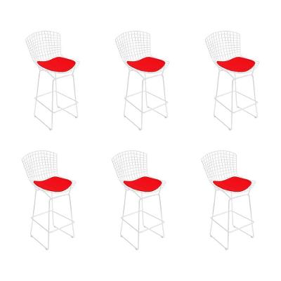 Kit 6 Banquetas Bistrô Bertoia Branca D60 Com Assento Vermelho Cor Branco
