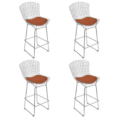 Kit 4 Banquetas Bistrô Bertoia Cromada D70 Com Assento Sintético Cobre Cor Cinza