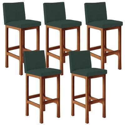 Kit 05 Banquetas Altas Alya Linho Verde Musgo