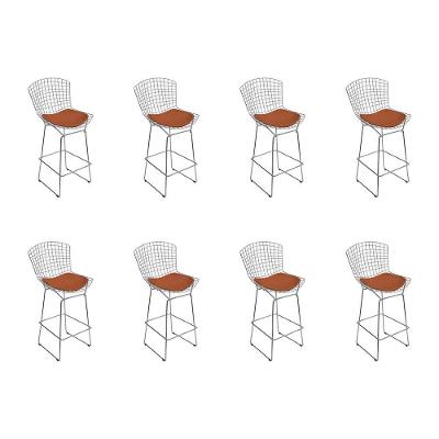 Kit 8 Banquetas Bistrô Bertoia Cromada D80 Com Assento Sintético Bege Cor Cinza