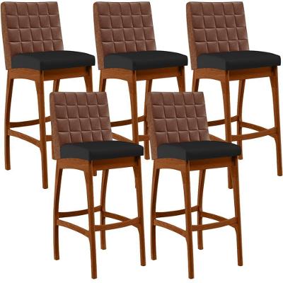Kit 05 Banquetas Altas Mila Marrom Corano Preto