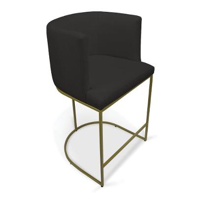 Banqueta Paola Linho Base Metálica Dourada - D'rossi Cor A79 Preto