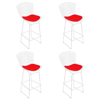 Kit 4 Banquetas Bistrô Bertoia Branca D70 Com Assento Vermelho Cor Branco