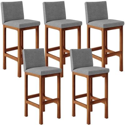 Kit 05 Banquetas Altas Alya Linho Cinza Escuro