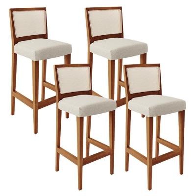 Kit 04 Banquetas Alta Branco Linho Champagne