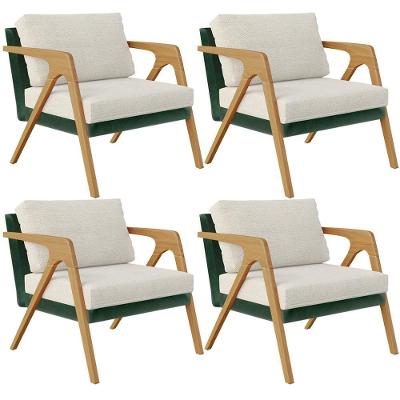 Kit 04 Poltronas Pietra Facto Verde Musgo Linho Champagne
