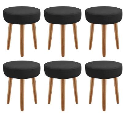 Kit 06 Banqueta Alta Julia Industrial 55Cm Pé Palito Carvalho Sintético Preto - Ahazzo Móveis