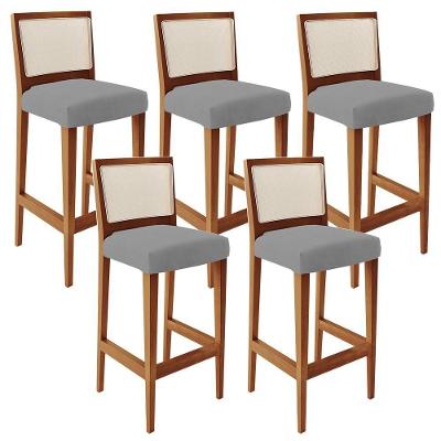 Kit 05 Banquetas Alta Encost Branco Facto Cinza