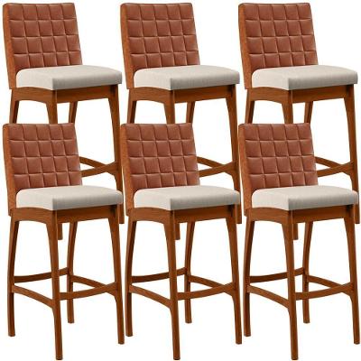 Kit 06 Banquetas Altas Mila Camel Linho Cru