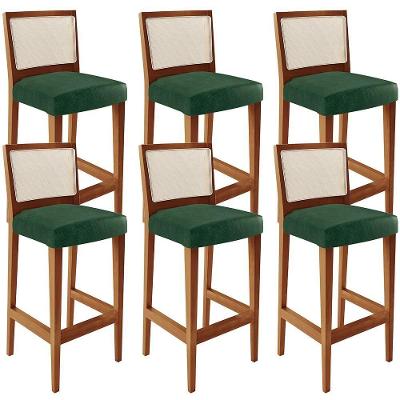 Kit 06 Banquetas Alta Branco Facto Verde Musgo