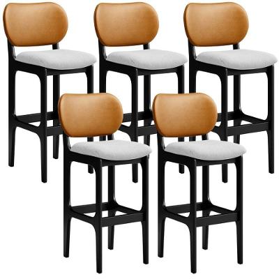 Kit 5 Banquetas Alta Betta Preto Whisky Linho Cinza