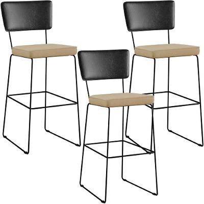 Kit 03 Banquetas Altas Allana L02 Preto Linho Bege Escuro