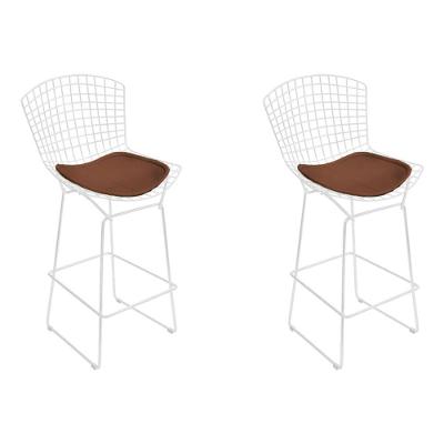Kit 2 Banquetas Bistrô Bertoia Branca D60 Com Assento Marrom Cor Branco