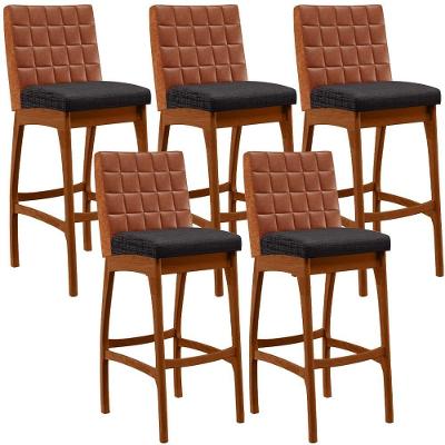 Kit 05 Banquetas Altas Mila Camel Linho Chumbo
