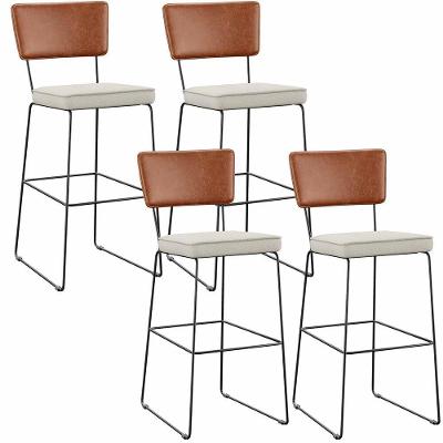 Kit 04 Banquetas Altas Camel Linho Champagne