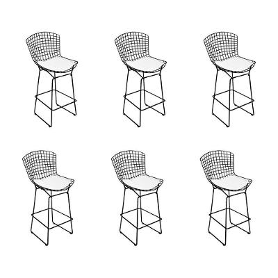 Kit 6 Banquetas Bistrô Bertoia Preta D60 Com Assento Branco Cor Preto