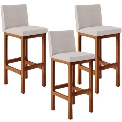 Kit 03 Banquetas Altas Alya Linho Cru