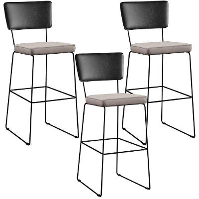 Kit 03 Banquetas Altas Preto Linho Bege