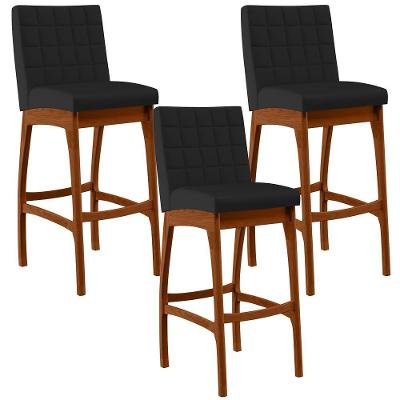 Kit 03 Banquetas Altas Mila Facto Preto Fosco