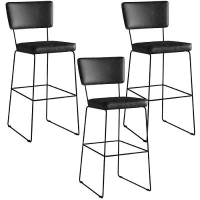 Kit 03 Banquetas Altas Base Em Aço Fixa Preto