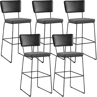 Kit 05 Banquetas Altas Preto Linho Cinza Escuro