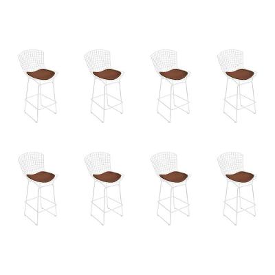 Kit 8 Banquetas Bistrô Bertoia Branca D60 Com Assento Marrom Cor Branco