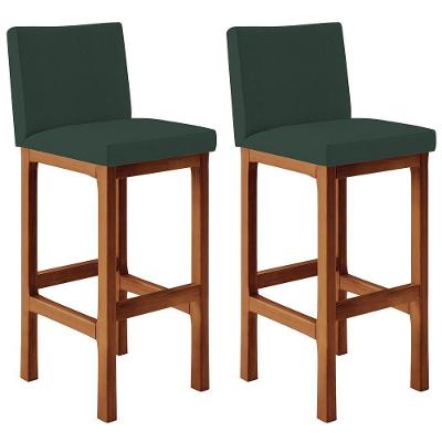 Kit 02 Banquetas Altas Alya Linho Verde Musgo