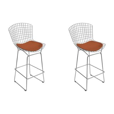 Kit 2 Banquetas Bistrô Bertoia Cromada D60 Com Assento Sintético Cobre Cor Cinza