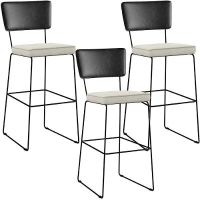 Kit 03 Banquetas Altas Preto Linho Champagne