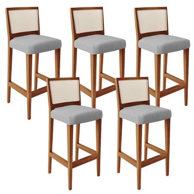 Kit 05 Banquetas Alta Branco Linho Cinza -lyam Decor