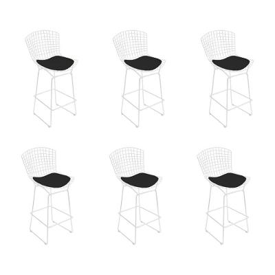 Kit 6 Banquetas Bistrô Bertoia Branca D70 Com Assento Preto Cor Branco