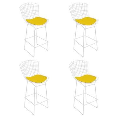 Kit 4 Banquetas Bistrô Bertoia Branca D70 Com Assento Amarelo Cor Branco