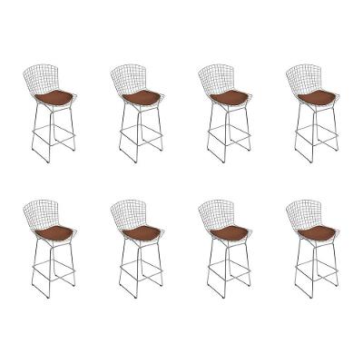 Kit 8 Banquetas Bistrô Bertoia Cromada D70 Com Assento Sintético Marrom Cor Cinza