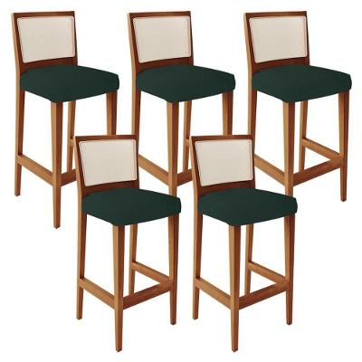 Kit 05 Banquetas Alta Branco Linho Verde Musgo