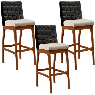 Kit 03 Banquetas Altas Cozinha B04 Preto Cru