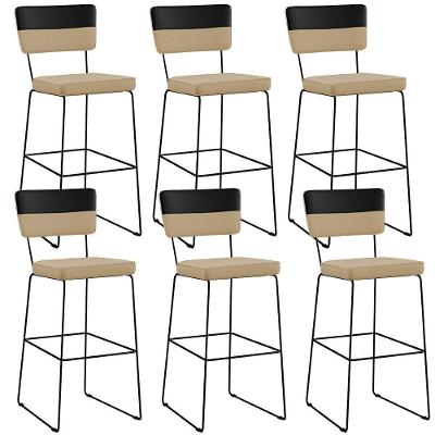 Kit 06 Banquetas Altas Faixa Corano Preto Linho Bege Escuro