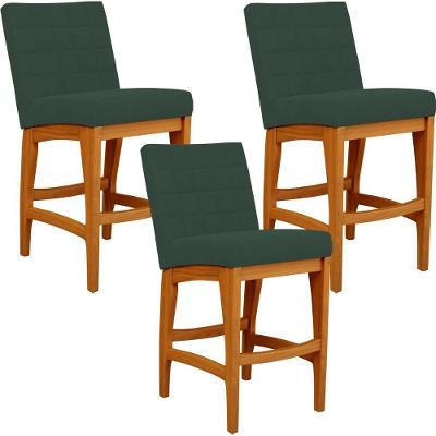 Kit 03 Banquetas Baixa Cozinha Bancada L02 Verde Musgo