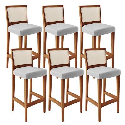 Kit 06 Banquetas Alta Para Encosto Tela Branco Facto Cinza